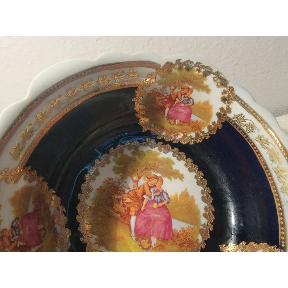 FRAGONARD VINTAGE COBALT GOLD EUROPEAN DESIGN DECORATIVE PORCELAIN BOWL‎